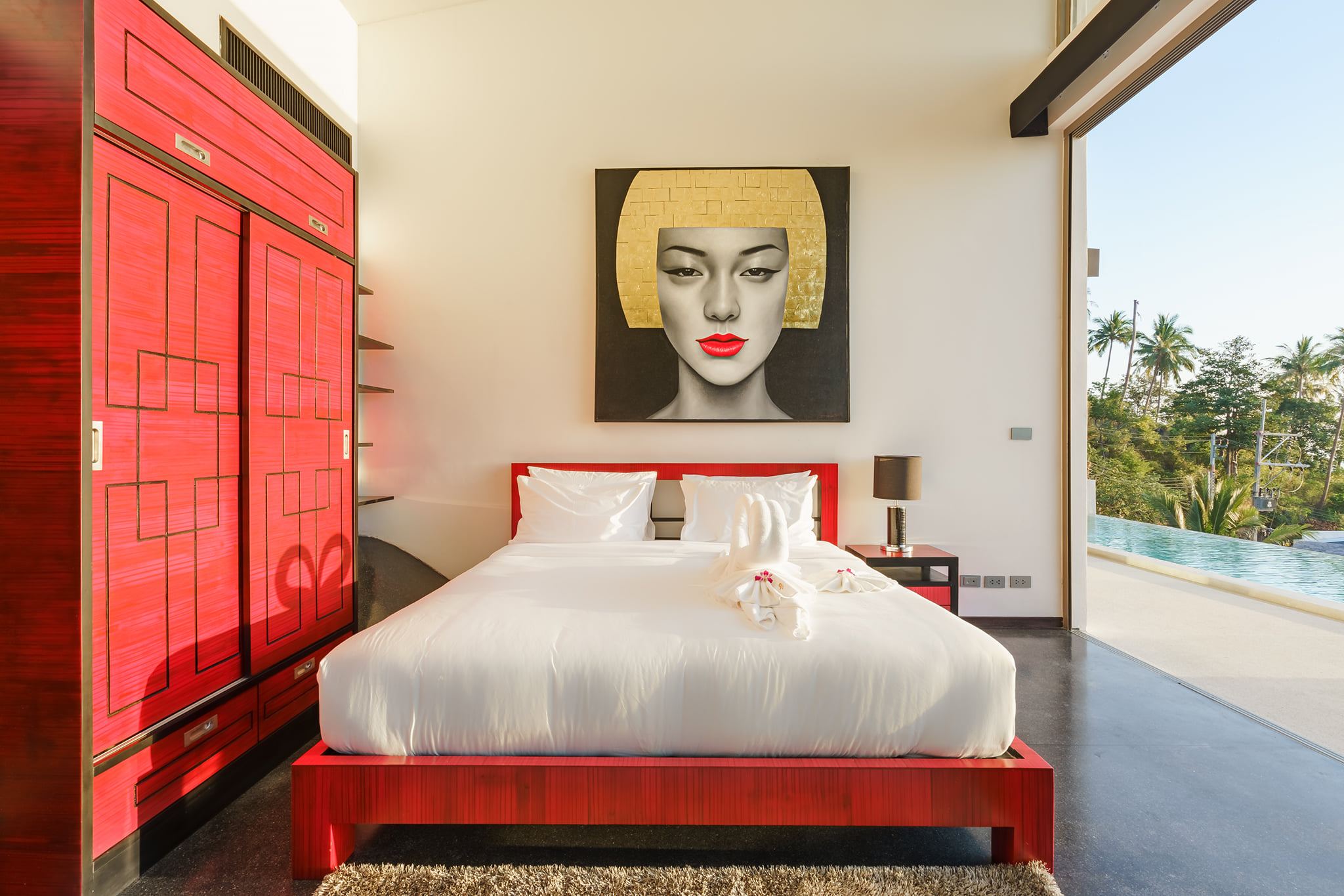 Villa 369 Master Suite — king bed with art feature wall and ocean view